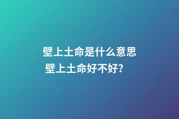 壁上土命是什么意思? 壁上土命好不好？
